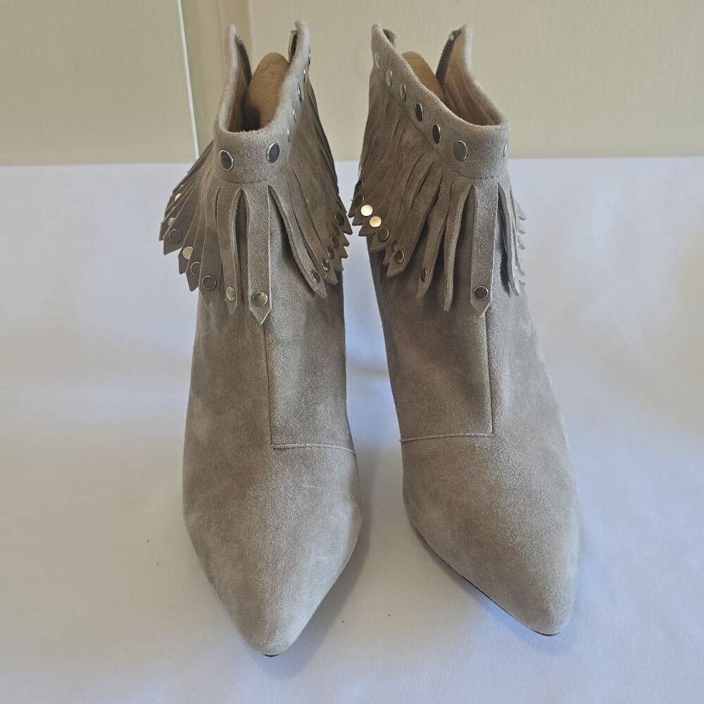 Raye Taupe Suede Fringed/Silver Studded Bootie, NEW, EU Size 39